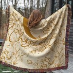 Personalized Rustic Flower Toile De Jouy Soft Tassel Blanket with Name and Initial Daily Use Home Decor Birthday Anniversary Gift for Family Friend