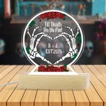 Personalized Till Death Do Us Part Skeleton Hands Acrylic LED Night Light with Wooden Base and Initials Halloween Anniversary Gift for Couples