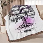 Personalized Family Tree Tassel Soft Blanket with Name Year and Text Birthday Anniversary Gift for Family