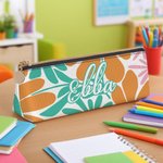 Personlig dansk blommig pennfodral med namn bärbar skolmaterial perfekt som skolstartsgåva för barn och elever