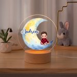 Veilleuse LED personnalisée avec nom et socle en bois Décoration de chambre Anniversaire Cadeau de pendaison de crémaillère pour la famille