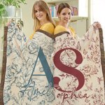 Personalized Rustic Flower Toile De Jouy Soft Tassel Blanket with Name and Initial Daily Use Home Decor Birthday Anniversary Gift for Family Friend