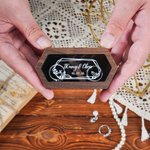 Personalized Flower Long Hexagon Wooden Ring Box with Name and Double Slots Wedding Engagement Proposal Keepsake Gift for Newlyweds