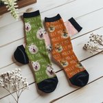 Personalized Multicolor Cute Dog Cat Face Photo Mid-calf Socks with Name Set of 3 Daily Use Birthday Christmas Gift for Pet Lovers Family Friends