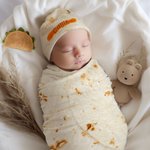 Gepersonaliseerde Tortilla Swaddle Deken en Knoop Muts Set met Naam Verjaardag Baby Shower Gift voor Pasgeborenen Baby's