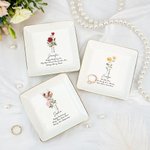 Personalised Birth Flower Square Ceramic Trinket Jewellery Dish with Text Name and Date Wedding Bridal Shower Birthday Gift for Women Family