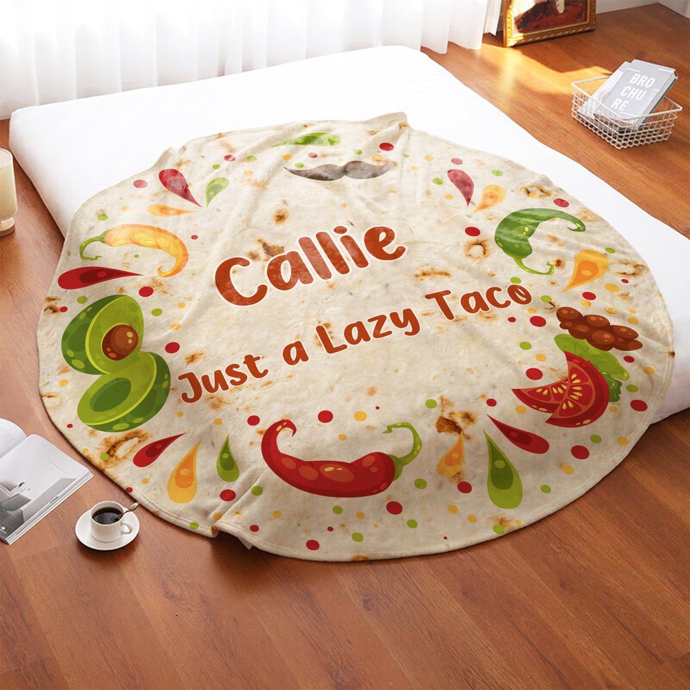 Personlig Rolig Tortilla Mjuk Rund Kasta Filt med Namn och Text Heminredning Födelsedag Julklapp för Bästa Vän Taco Lover