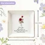 Personalised Birth Flower Square Ceramic Trinket Jewellery Dish with Text Name and Date Wedding Bridal Shower Birthday Gift for Women Family