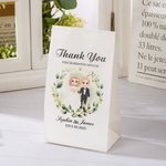 Personalized Cartoon Bride and Groom Food-Grade Paper Treat Bags with Name Set of 10 Wedding Favor Decor for Couple Guest Newlywed
