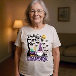 T-shirt personnalisé Old Wizard Bat Multicolore 100% Cutton avec titre et 1-10 noms Halloween Costume Holiday Gift for Family Friends