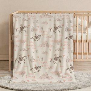 Personalised Cowgirl Desert Soft Throw Blanket with Name Swaddle Room Decor Birthday Baby Shower Gift for Mom Baby