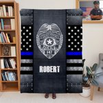 Personalized Thin Blue Line Flag Badge Soft Throw Blanket with Name Home Decor Graduation Birthday Gift for Police Officer Graduates