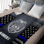 Personalized Thin Blue Line Flag Badge Soft Throw Blanket with Name Home Decor Graduation Birthday Gift for Police Officer Graduates
