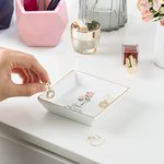 Personalised Birth Flower Square Ceramic Trinket Jewellery Dish with Text Name and Date Wedding Bridal Shower Birthday Gift for Women Family