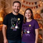 T-shirt personnalisé Old Wizard Bat Multicolore 100% Cutton avec titre et 1-10 noms Halloween Costume Holiday Gift for Family Friends