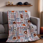 Personalized Basketball Soccer Rugby Word Cloud Soft Throw Blanket with Multiple Names and Initials Room Decor Birthday Gift for Boys