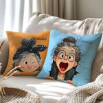 Personalized Cute Cartoon Granny Throw Pillow Cover with Name Home Decor Birthday Christmas Gift for Mom Grandma