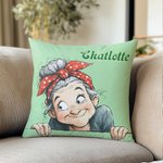 Personalized Cute Cartoon Granny Throw Pillow Cover with Name Home Decor Birthday Christmas Gift for Mom Grandma