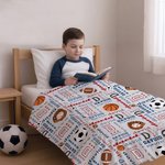 Personalized Basketball Soccer Rugby Word Cloud Soft Throw Blanket with Multiple Names and Initials Room Decor Birthday Gift for Boys