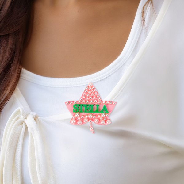 Personalised Inlaid Pearl Ivy Sorority Pin Badge with Name Initiation Ceremonie Gift for Sorors