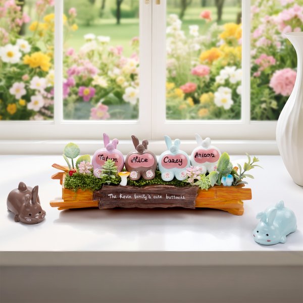 Personalised Cute 1-16 Rabbits Tree Stump Ornament with Name and Text Party Decor Anniversary Gift for Family Grandmother Grandfather