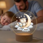 Personalisiertes Mond Sterne Niedliche-Tiere LED-Nachtlicht mit Namen Datum und Holzsockel Kinderzimmer Deko Geburtstag Baby Party Geschenk für Kinder