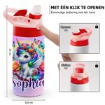 Gepersonaliseerde Kleurrijke Fantasie Eenhoorn 355 ml Geïsoleerde Waterfles met Naam en Siliconen Rietje Verjaardagscadeau voor Kinderen