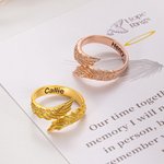 Personalised Guardian Angel Wings Adjustable Open Ring with Engraved Name Memorial Gift for Family Friends