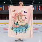 Nacimiento Personalizado Flor Patines de Hielo Suave manta con nombre Día del Juego Cumpleaños Regalo de Navidad para los amantes del patinaje artístico Hijas nietas