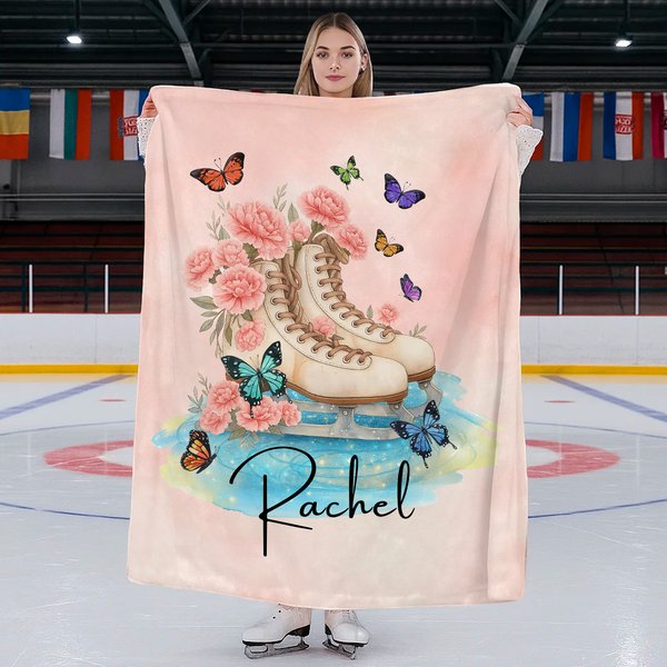 Personligt födelseblomma skridskor mjuk pläd filt med namn Game Day födelsedag julklapp för figurskridsko älskare döttrar barnbarn