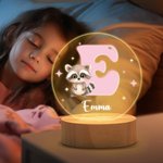 Personalisiertes Niedliche-Cartoon-Tiere LED-Nachtlicht mit Initiale Namen und Holzsockel Kinderzimmer Deko Geburtstag Baby Party Geschenk für Kinder
