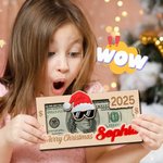 Chapeau de Père Noël personnalisé avec lunettes Porte-monnaie en bois avec nom et année Cadeau de Noël amusant pour les enfants et la famille