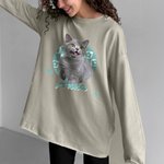 Gepersonaliseerd Ruitjes Foto 100% Katoen Oversized Zachte Lange Mouw Shirt met Naam Dagelijks Dragen Verjaardagscadeau voor dierenliefhebbers