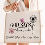 Henkilökohtainen Jumala sanoo, että hän on Mama Suuri Juutti Kangaskassi Teksti Matkailu tarvikkeet Syntymäpäivä Lomalahja naisille Äidit