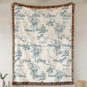 Personalized Winnie the Pooh Style Floral Soft Tassel Blanket with Name Birthday Anniversary Gift for Boys Girls
