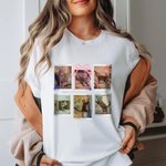 Personalisiertes Retro Briefmarken Weiches T-Shirt Sweatshirt mit Haustierfotos Namen Datum Geburtstag Geschenk für Tierliebhaber Familie