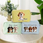 Personlig Söt 1-3 Tecknade hundar Flerfärgade ränder Sminkväska med namn och dragkedja Resa Essentials Födelsedagspresent för husdjursälskare Vänner