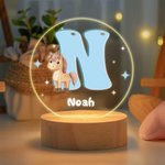 Personalisiertes Niedliche-Cartoon-Tiere LED-Nachtlicht mit Initiale Namen und Holzsockel Kinderzimmer Deko Geburtstag Baby Party Geschenk für Kinder