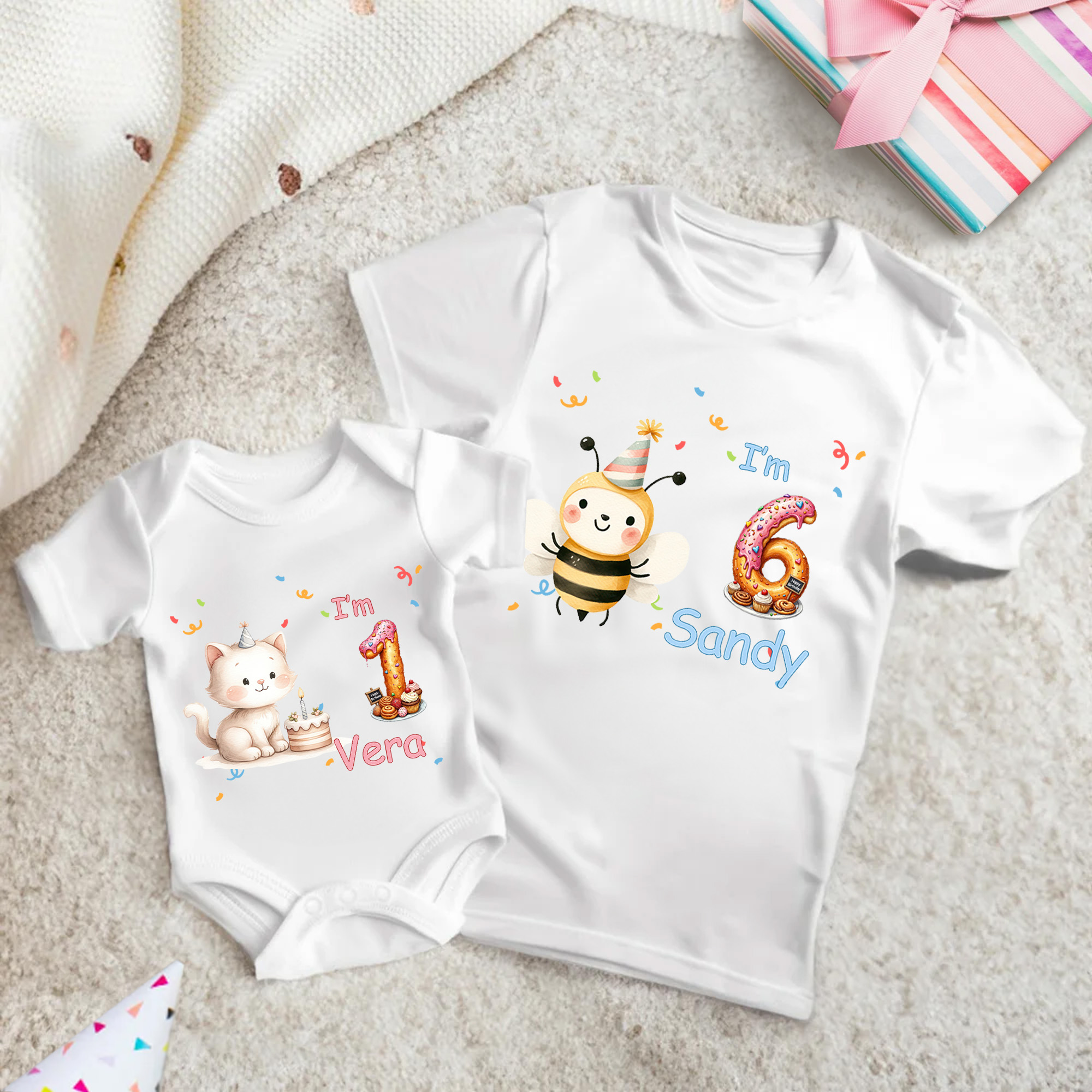 Personnalisé Lion mignon Chien Animaux 100% Coton Bodysuit Enfant T-shirt avec Nom Anniversaire Cadeau d'Anniversaire pour Bébés Enfants