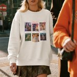 Personalisiertes Retro Briefmarken Weiches T-Shirt Sweatshirt mit Haustierfotos Namen Datum Geburtstag Geschenk für Tierliebhaber Familie