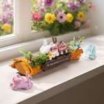 Personalized Cute Family Bunny Tree Stump Figurines with 1-16 Names and Text Home Decor Holiday Christmas Gift for Family Grandmother Grandfather