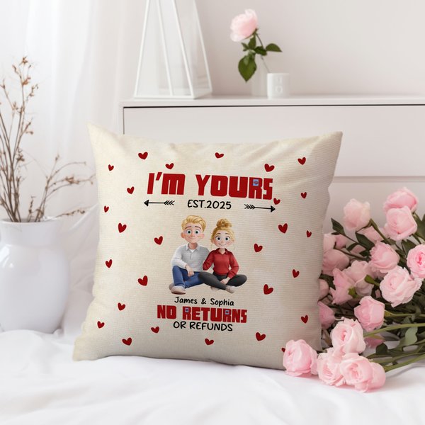 Personalized Cute 3D Cartoon Couple Soft Throw Pillow Cover with Name and Text Valentine's Day Birthday Anniversary Gift for Couples Lovers