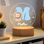 Personalisiertes Niedliche-Cartoon-Tiere LED-Nachtlicht mit Initiale Namen und Holzsockel Kinderzimmer Deko Geburtstag Baby Party Geschenk für Kinder