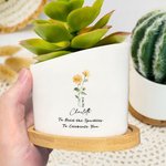 Personalized Birth Flower Heart-Shaped Name Ceramic Plant Pot with Date and Drainage Bamboo Base Home Decor Birthday Gift for Gardening Lovers