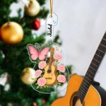 Adorno en forma de guitarra personalizado acrilico con flor de nacimiento y nombre regalo de inauguración de hogar y navidad para amantes de la musica