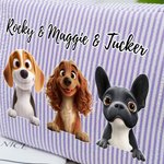 Personlig Söt 1-3 Tecknade hundar Flerfärgade ränder Sminkväska med namn och dragkedja Resa Essentials Födelsedagspresent för husdjursälskare Vänner