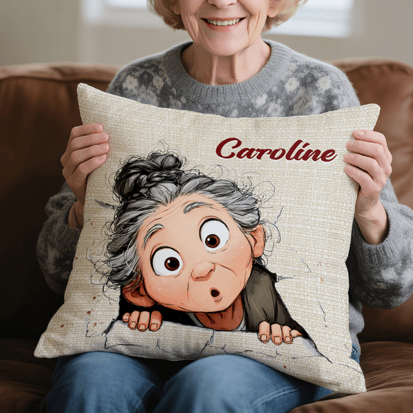 Personalized Cute Cartoon Granny Throw Pillow Cover with Name Home Decor Birthday Christmas Gift for Mom Grandma