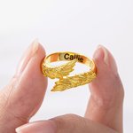 Personalised Guardian Angel Wings Adjustable Open Ring with Engraved Name Memorial Gift for Family Friends