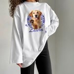 Gepersonaliseerd Ruitjes Foto 100% Katoen Oversized Zachte Lange Mouw Shirt met Naam Dagelijks Dragen Verjaardagscadeau voor dierenliefhebbers