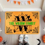 Personalized Halloween Theme Spider Web Design Multicolor Non-Slip Doormat with Name and Initial Home Decor Halloween Gift for Family